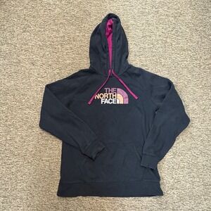 The North Face Womens Hoodie Gray Pink Logo Pullover Hooded Sweatshirt‎ XL